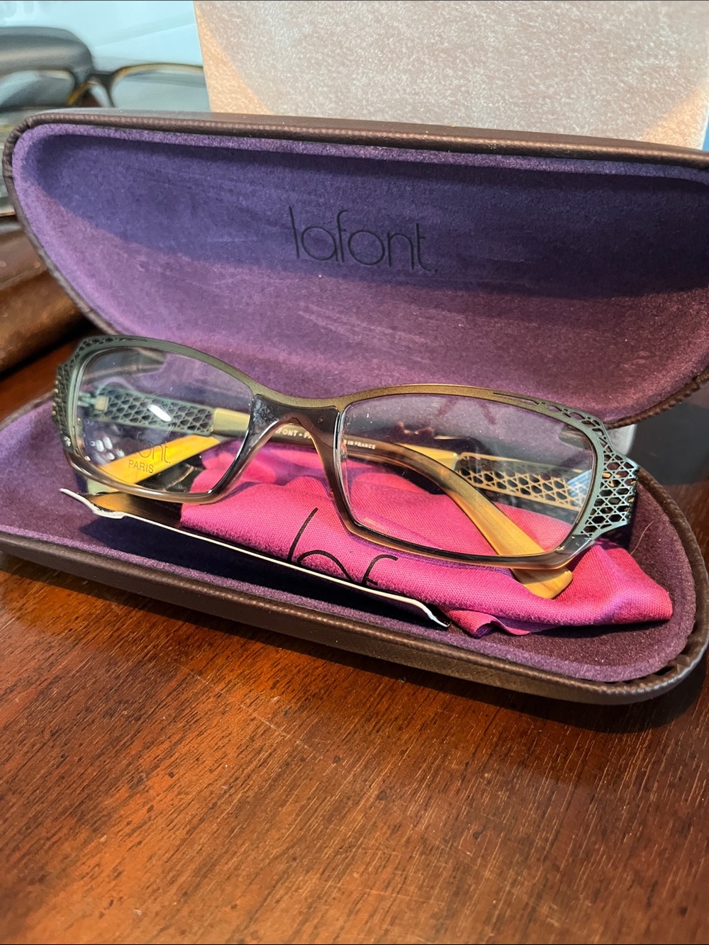 LaFont Garance 540 58/18/130. Khaki green w carmel!! Rare color. Sexy mesh metal